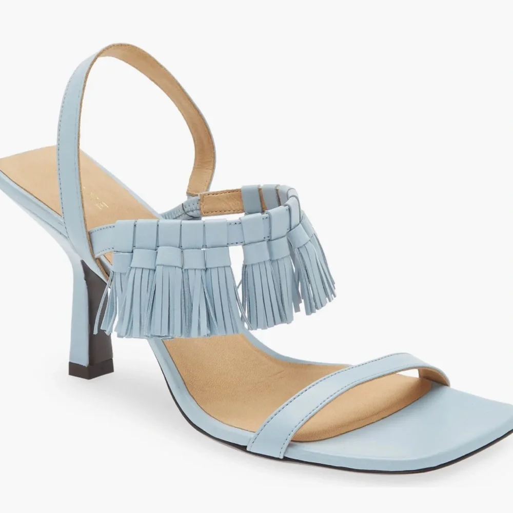 Frame Borrego Leather Tassel Sandal Chambray Blue Sz 37 1/2 Us 7 1/2 - Picture 1 of 9